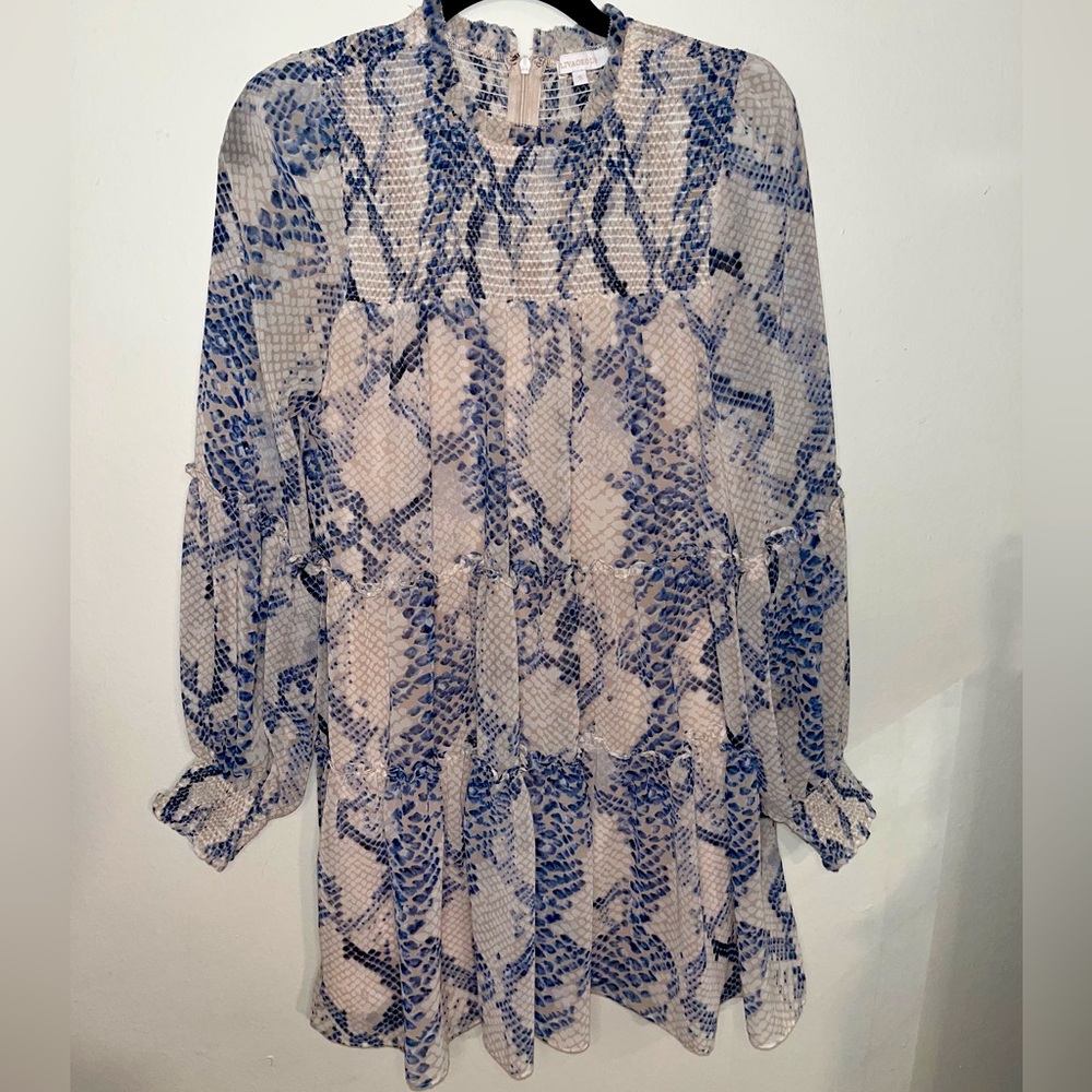OLIVACEOUS snakeskin mock necked flowy dress